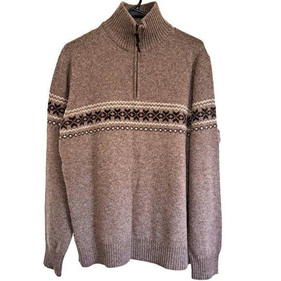 J.Crew Men's L Brown 100% Lambs Wool 1/4 Zip Long Sleeve Turtleneck Sweater - Picture 1 of 8